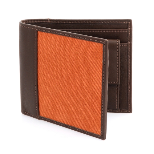 Tan Orange Bifold Canvas Genuine Leather Wallet Online