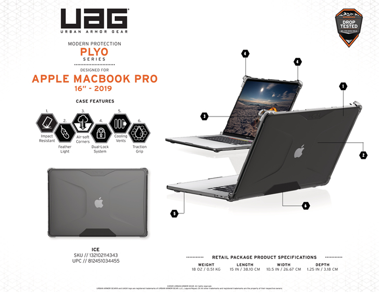 Ốp bảo vệ MacBook Pro 16" 2019 UAG Plyo 1 Op bao ve Macbook Pro 16 2019 UAG Plyo TIKI 16 bengovn