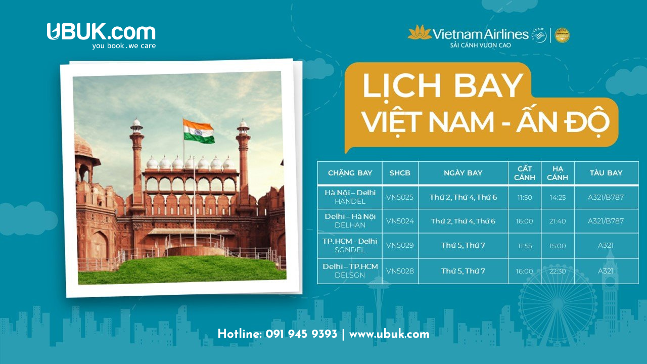 VIETNAM AIRLINES CẬP NHẬT LỊCH BAY VIỆT NAM - ẤN ĐỘ