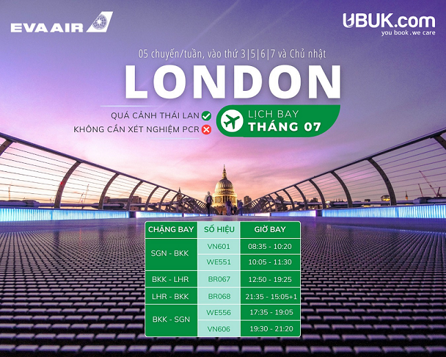 EVA AIRWAYS TĂNG TẦN SUẤT ĐƯỜNG BAY BANGKOK - LONDON