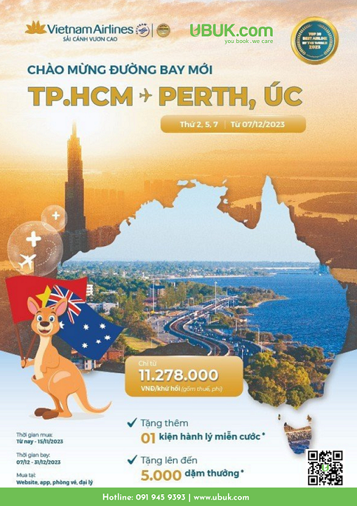 VIETNAM AIRLINES MỞ ĐƯỜNG BAY THẰNG TỪ TP. HỒ CHÍ MINH ĐẾN PERTH (ÚC)