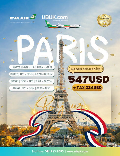 KHÁM PHÁ KINH ĐÔ ÁNH SÁNG PARIS CÙNG EVA AIR