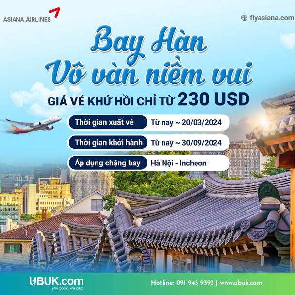 BAY HÀ NỘI - INCHEON VỚI GIÁ VÉ KHỨ HỒI CHỈ TỪ 230 USD