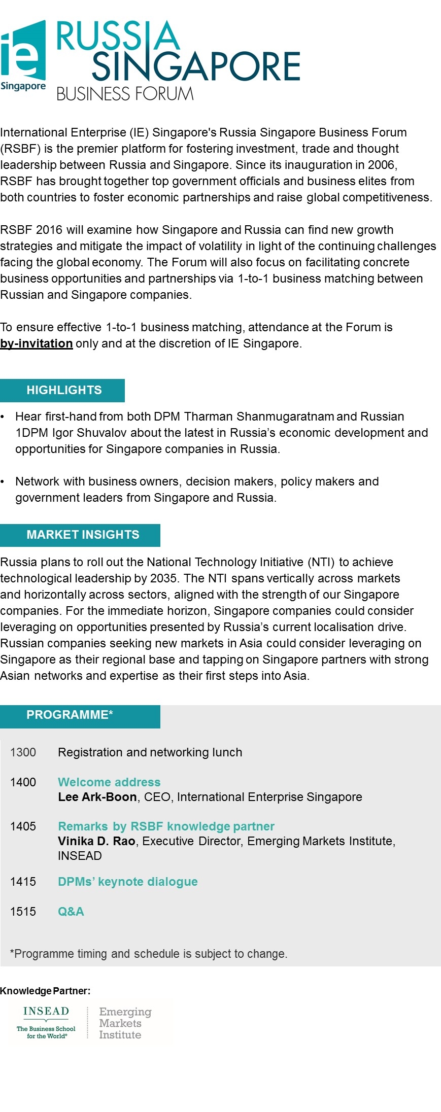 Russia Singapore Business Forum (RSBF) 2016 GEVME