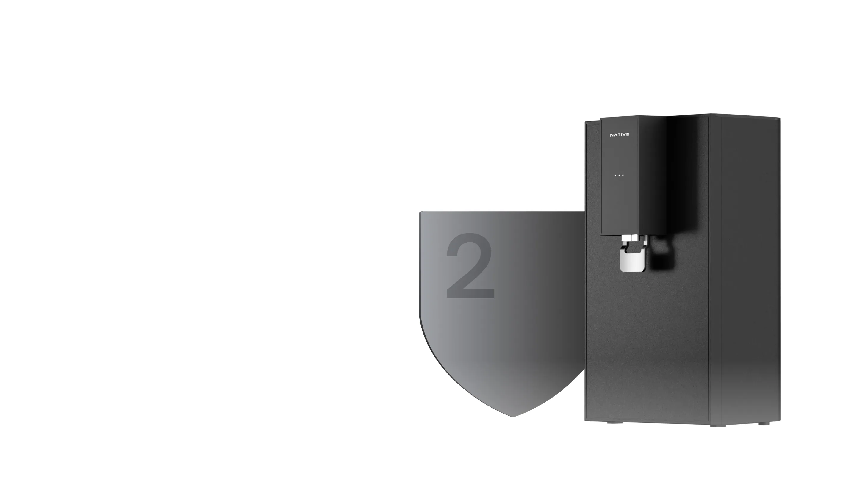 Native M0 in front of a shield, for its 2-year unconditional warranty.