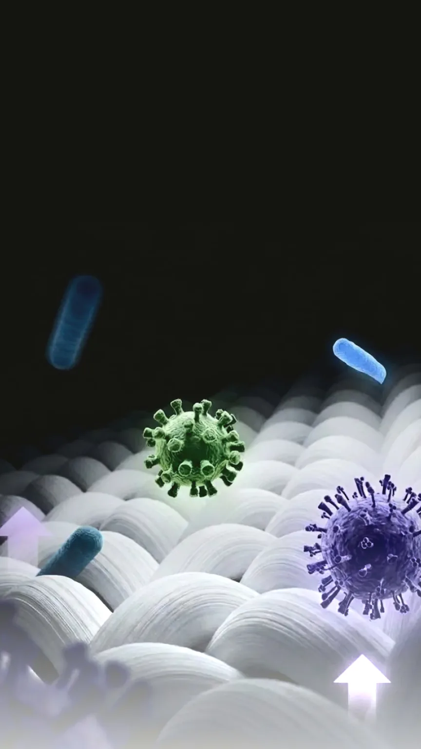 Illustration of the RO membrane blocking bacteria and contaminants.
