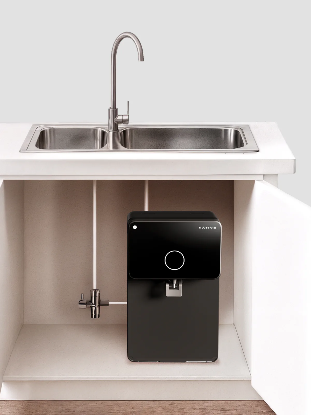 Native M1 inside an under-sink cabinet, a placement it does not support.