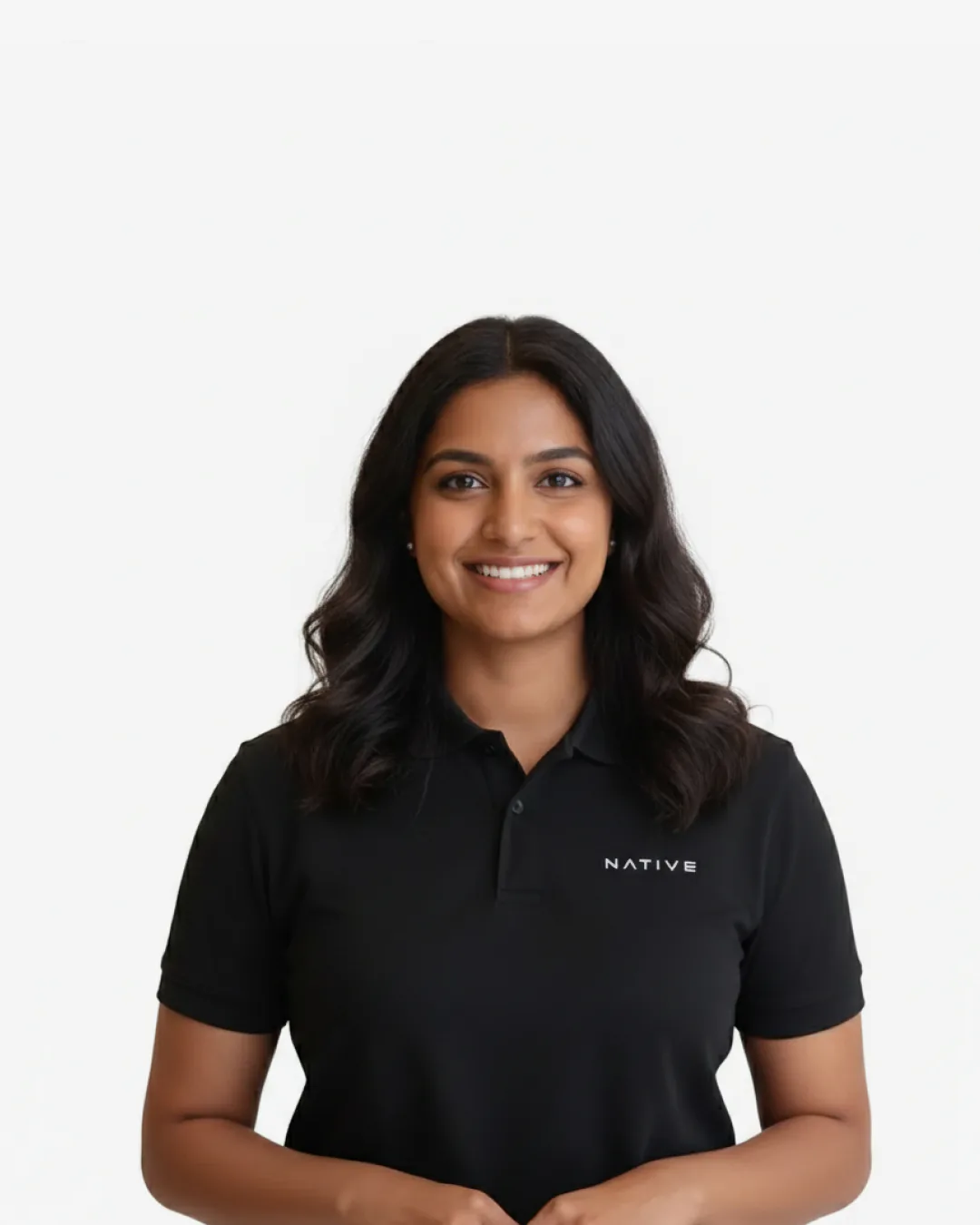 A Native support expert in a black polo shirt.