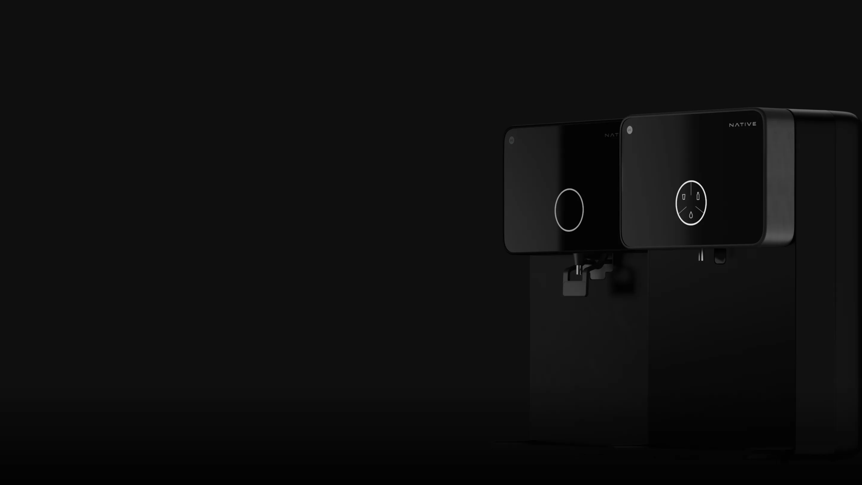 Two Native M1 purifiers in a dark room.