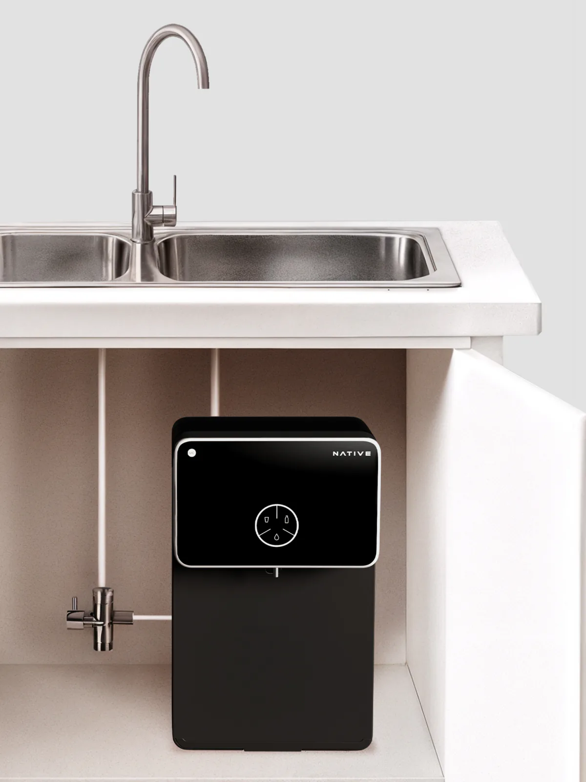 Native M2 Pro inside an under-sink cabinet, a placement it does not support.