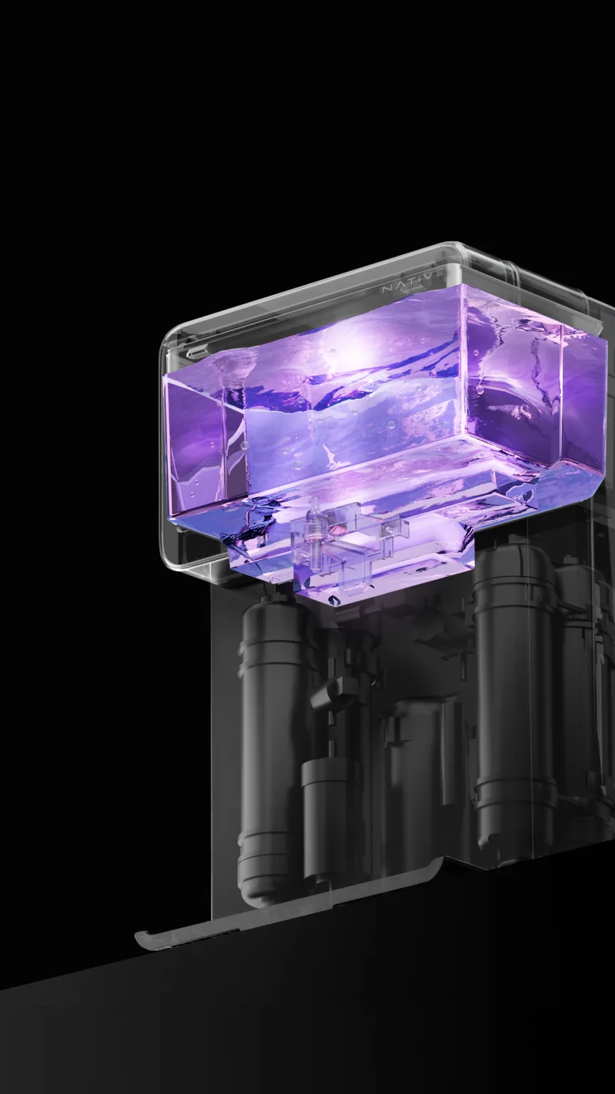 The Native M2 Pro UV chamber glowing violet.
