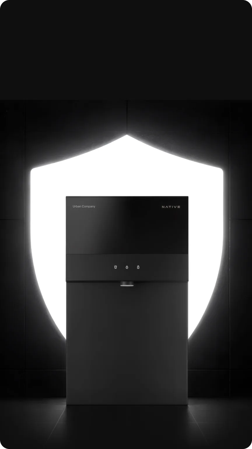 Native M3 standing in front of a glowing white shield, for its 3-year unconditional warranty.