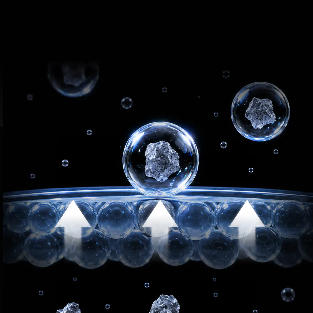 Illustration of RO LifeBooster™ lifting scale particles away from the RO membrane.