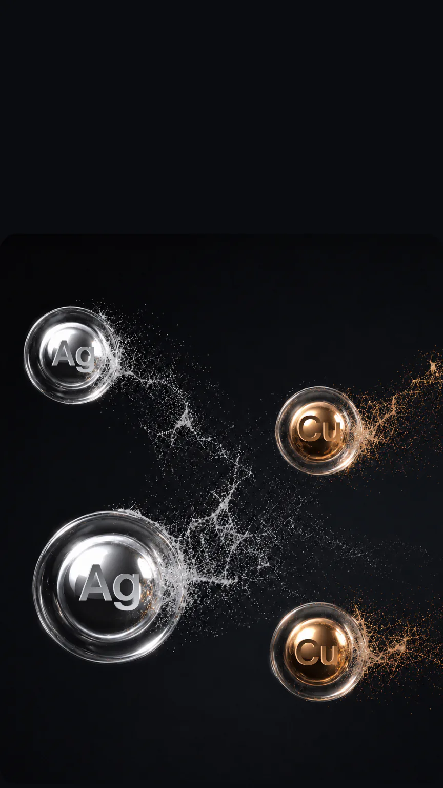 Silver (Ag) and copper (Cu) particles, for the silver-copper carbon filter.