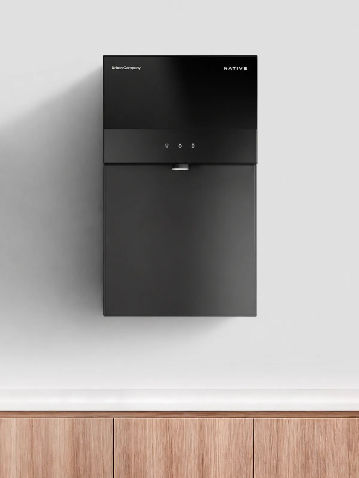 Native M3 mounted on a white wall above the counter.