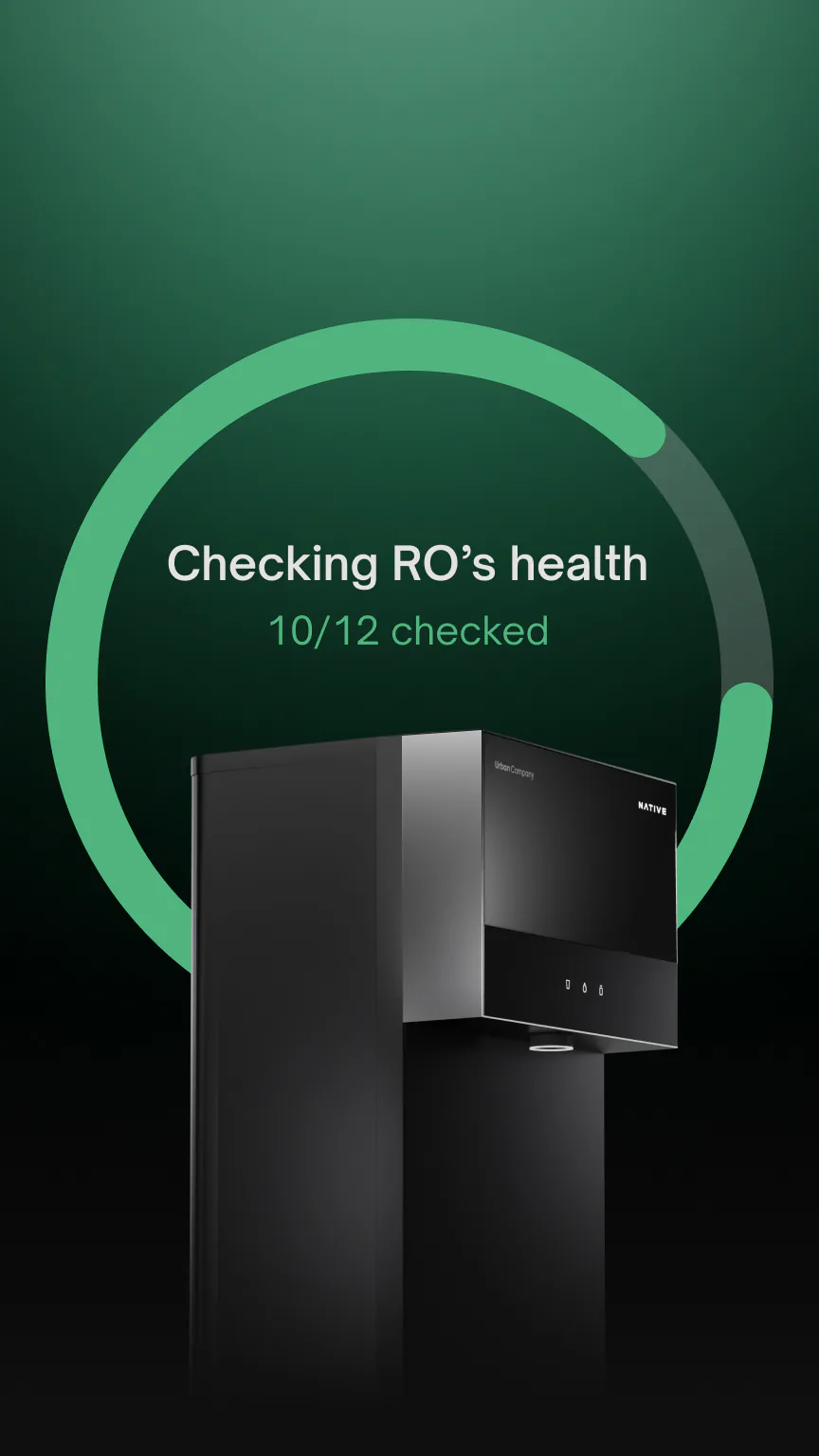 Native M3 Pro under a green progress ring reading “Checking RO’s health, 10/12 checked”.