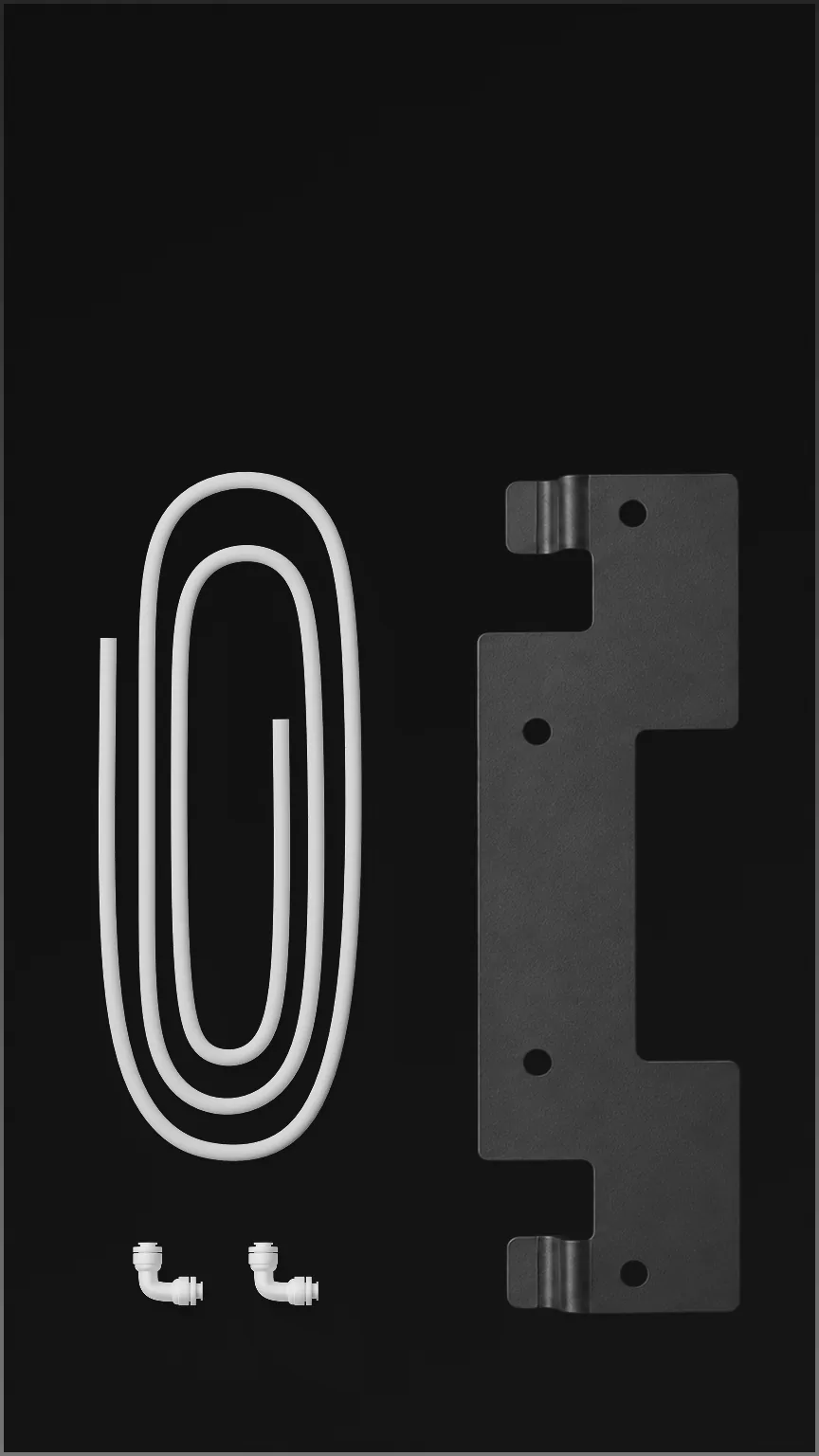 Native M3 Pro spare parts: a coil of water pipe, the wall-mounting bracket and fittings.