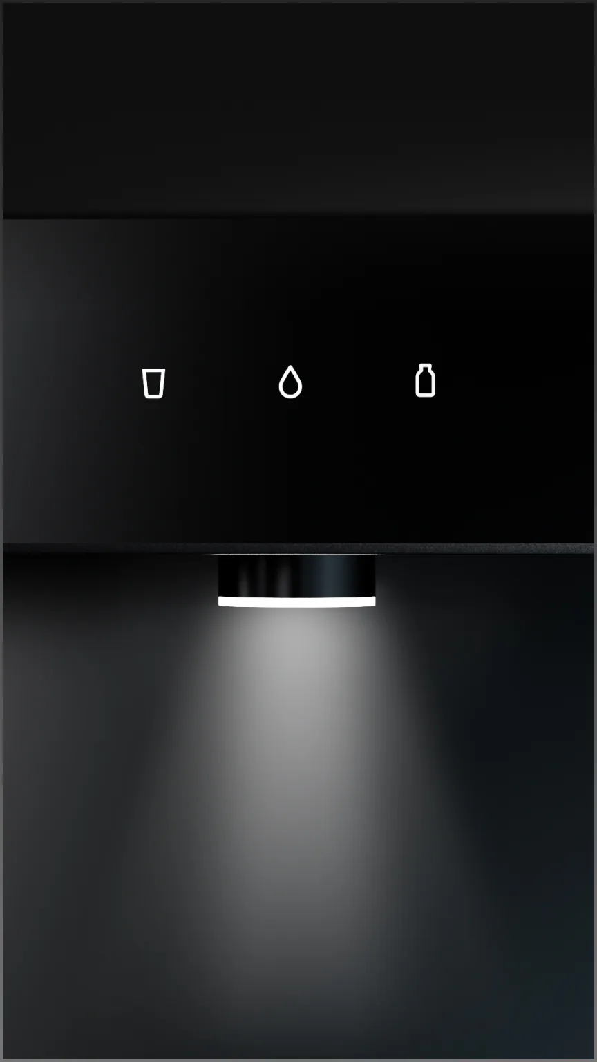 Soft guide light shining down from the Native M3 Pro's spout in the dark.