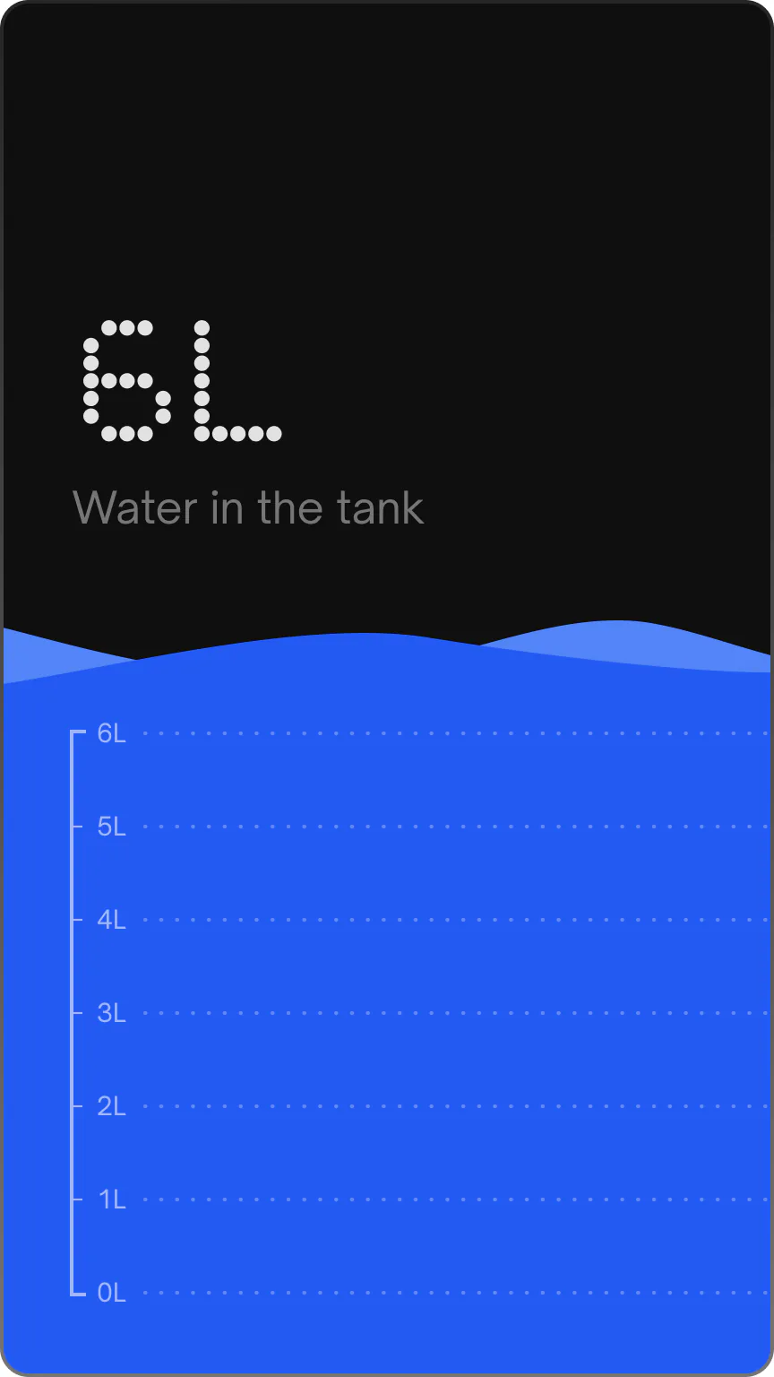 UC app screen showing 6 L of water in the Native M3 Pro's tank.