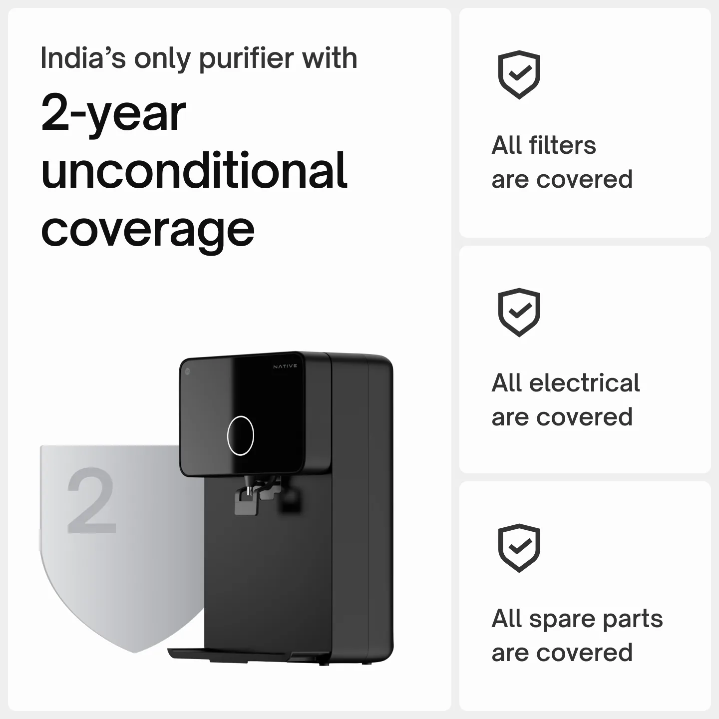 Native M1 in front of a shield: all filters, all electrical parts and all spare parts covered for 2 years.