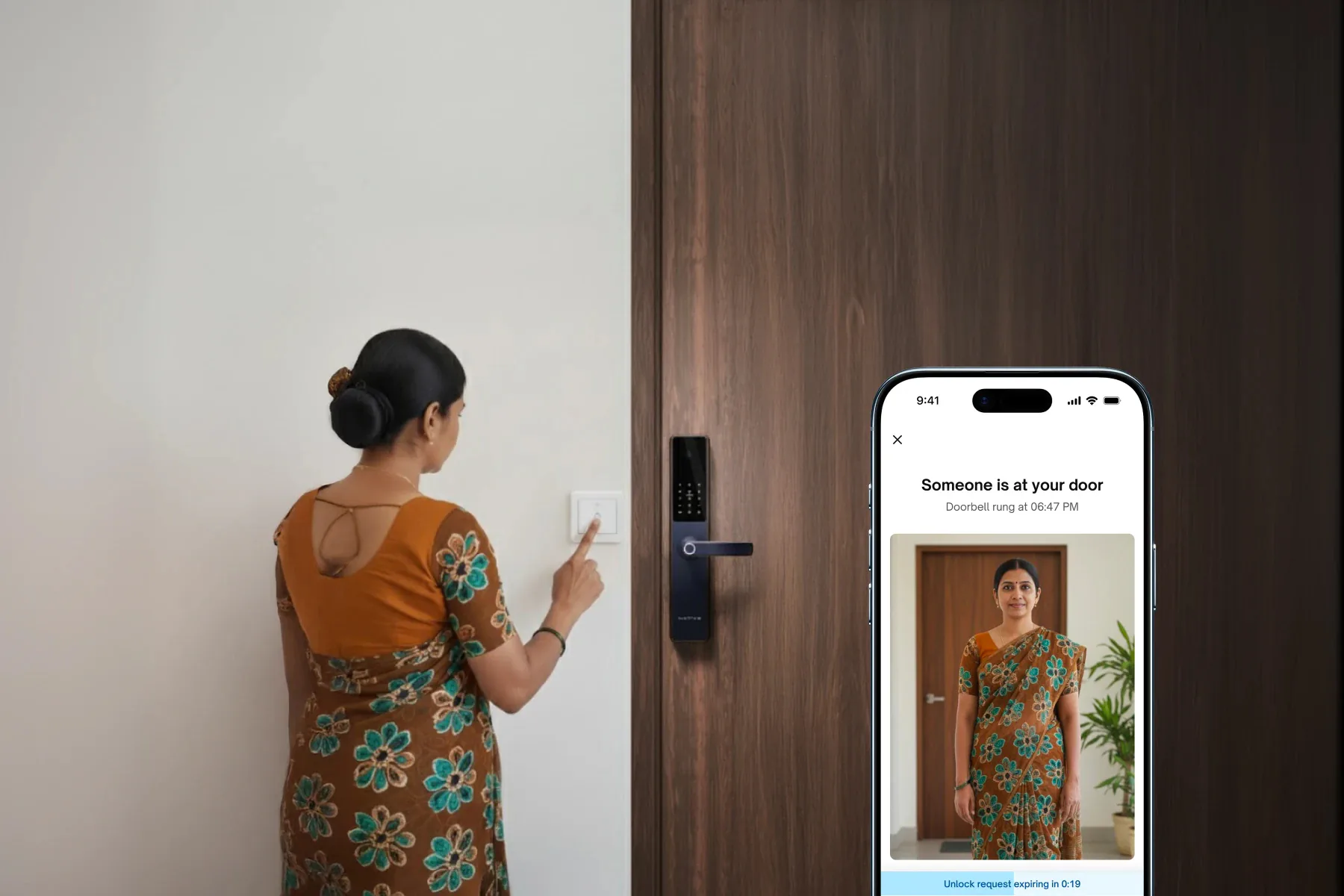 Native Lock Pro: Visitor rings home doorbell.