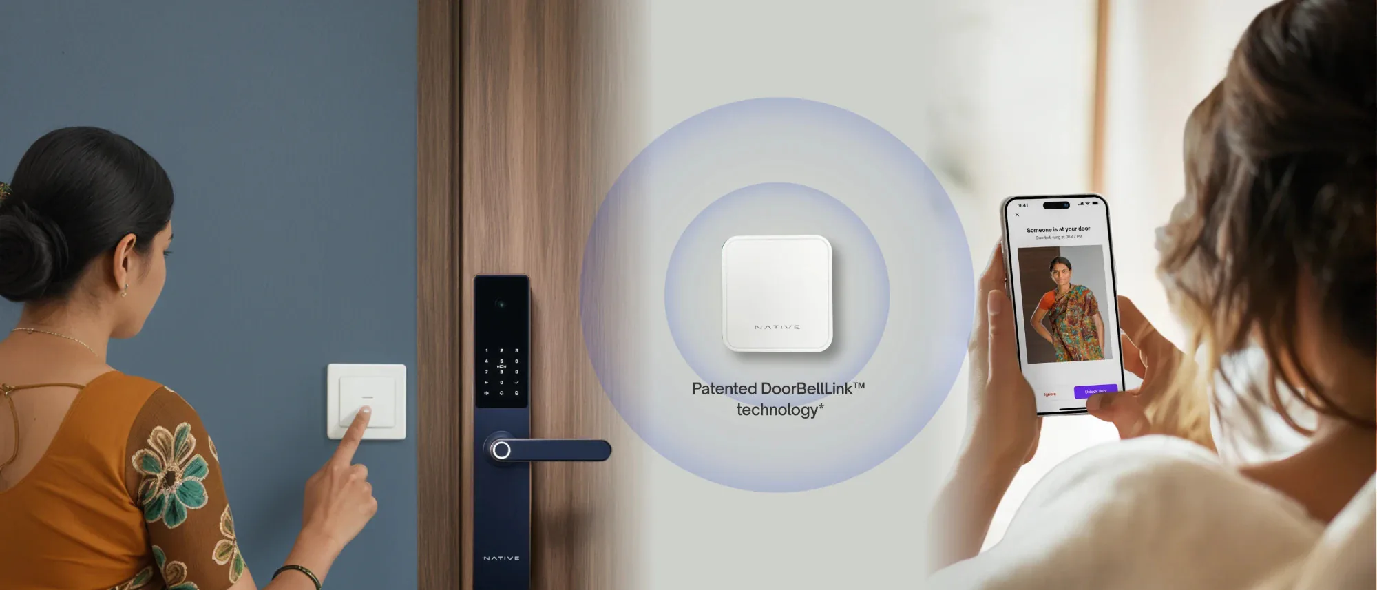Native Lock Pro: Doorbell module, visitor photo on phone.