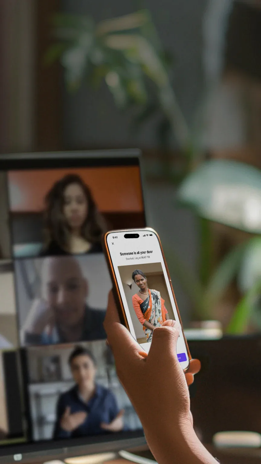 Native Lock Pro: Phone at a video meeting.
