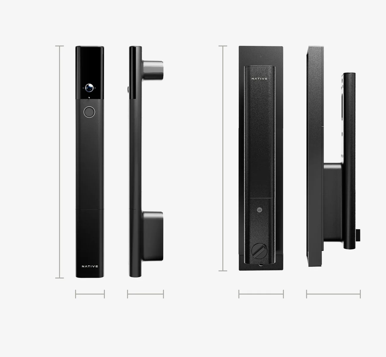 Native Lock Ultra front and back panel drawing: front panel 394 mm tall, 50 mm wide, 89 mm deep; back panel 382 mm tall, 75 mm wide, 96 mm deep.