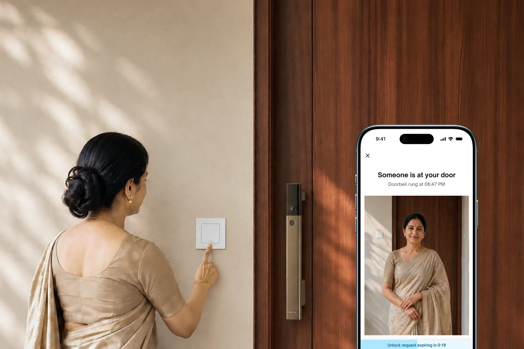 Native Lock Ultra: Visitor rings home doorbell.