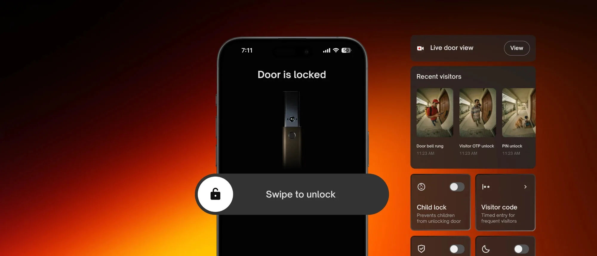 Native Lock Ultra: Hand + phone, door is locked.