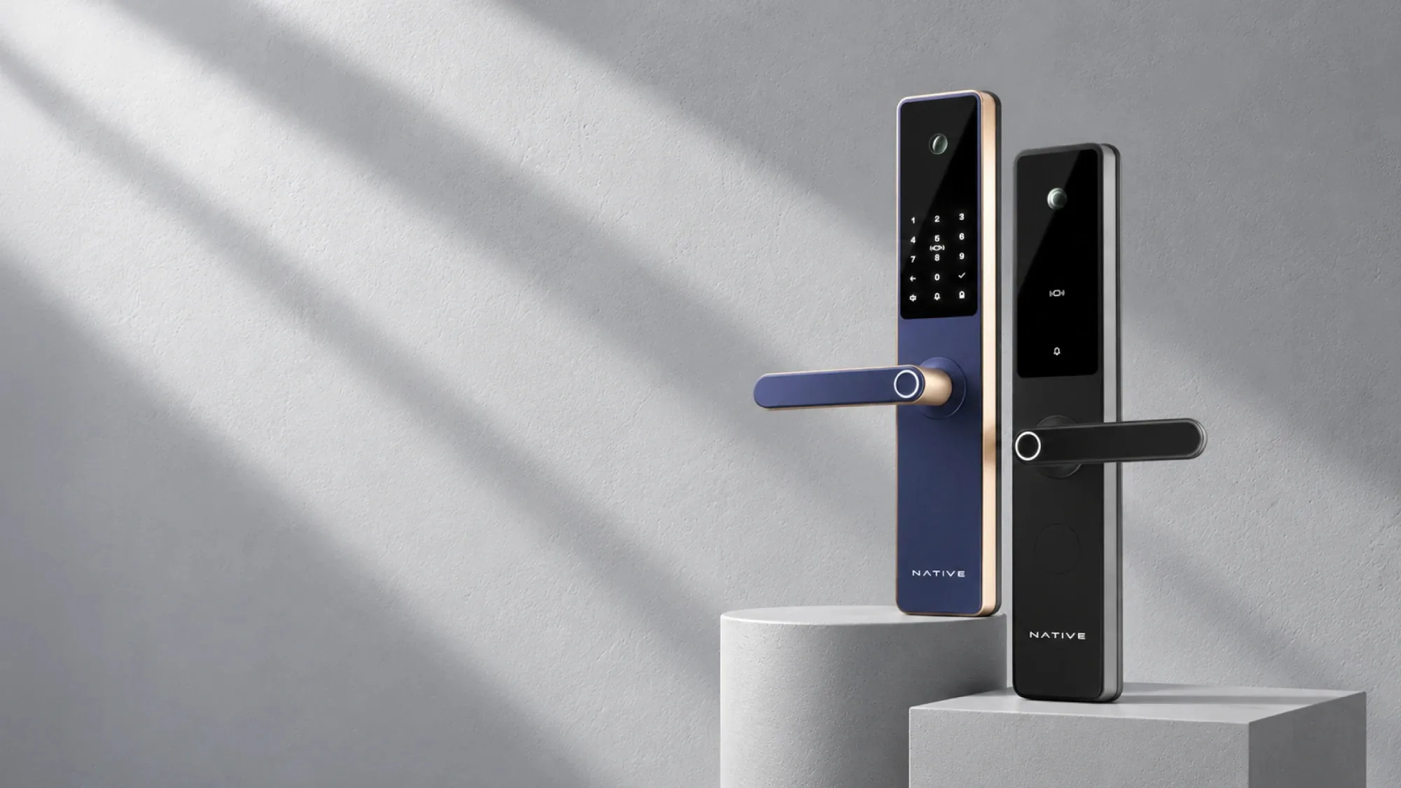 Native Lock Pro in Cosmic Blue and Space Grey, side by side.