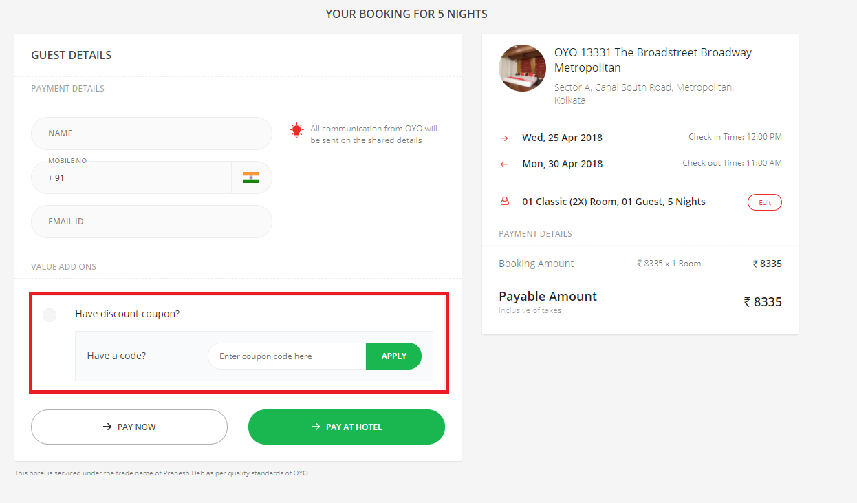 How to use a OyoRooms Coupon Code