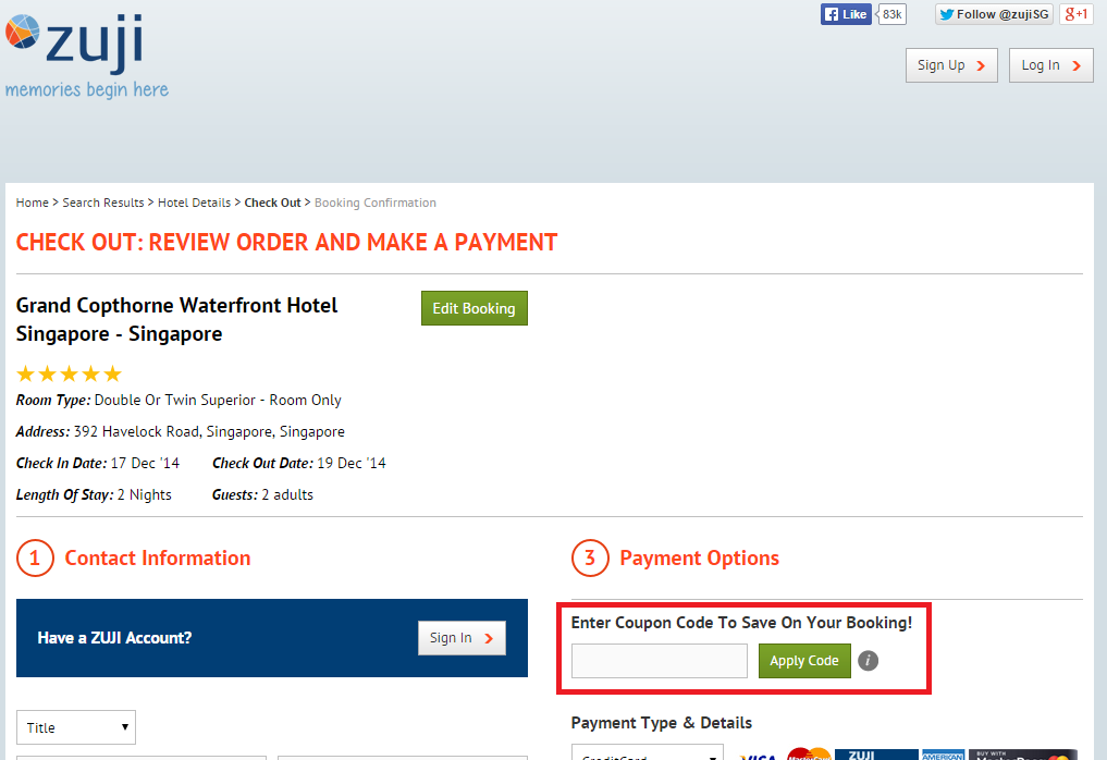 How to use a Zuji Promo Code