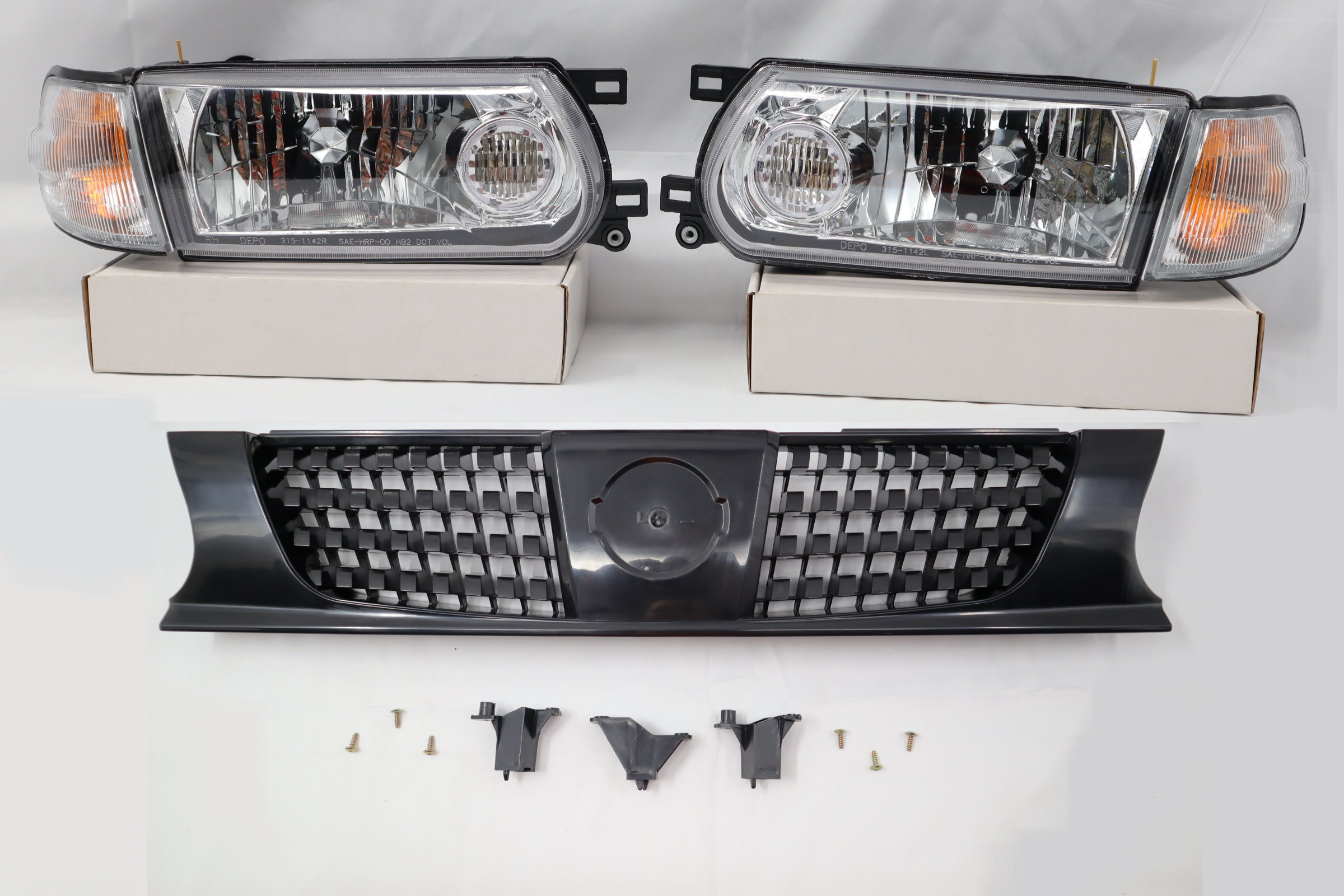 オーラライト23 クラウン Clear Headlight Corner Honeycomb Grill Kit For 1994~2010 B13 Tsuru