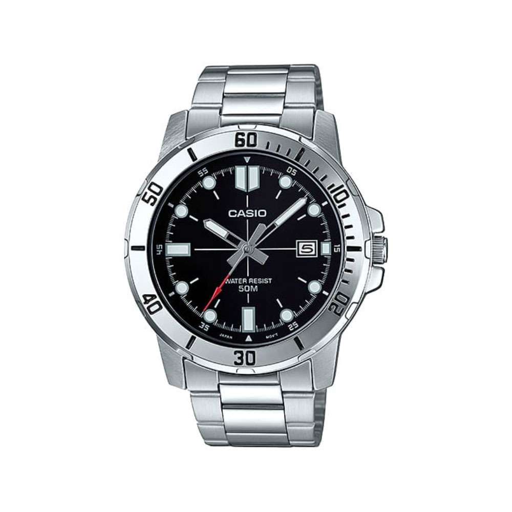 Casio MTP-VD01D-1E Watch - Classic Black Dial with Stainless Steel Bracelet