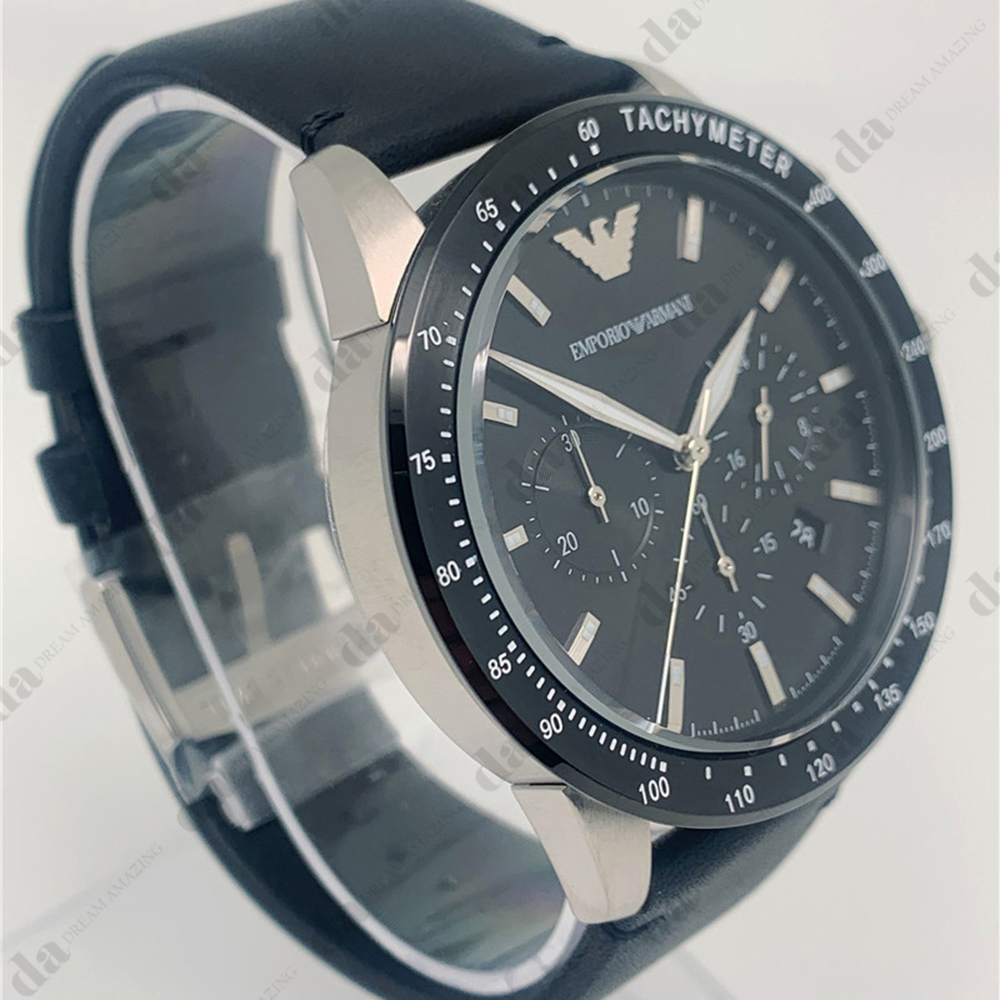 EMPORIO ARMANI　38 Emporio Armani AR11243 Black Dial Quartz Black Leather Strap