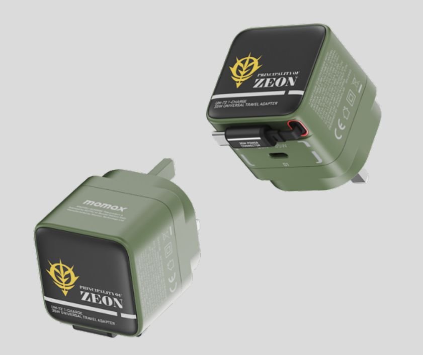 Momax MS-06 Zaku Green 1-Charge+ 1-Port Travel GaN Charger With Built-in USB-C Cable 35W