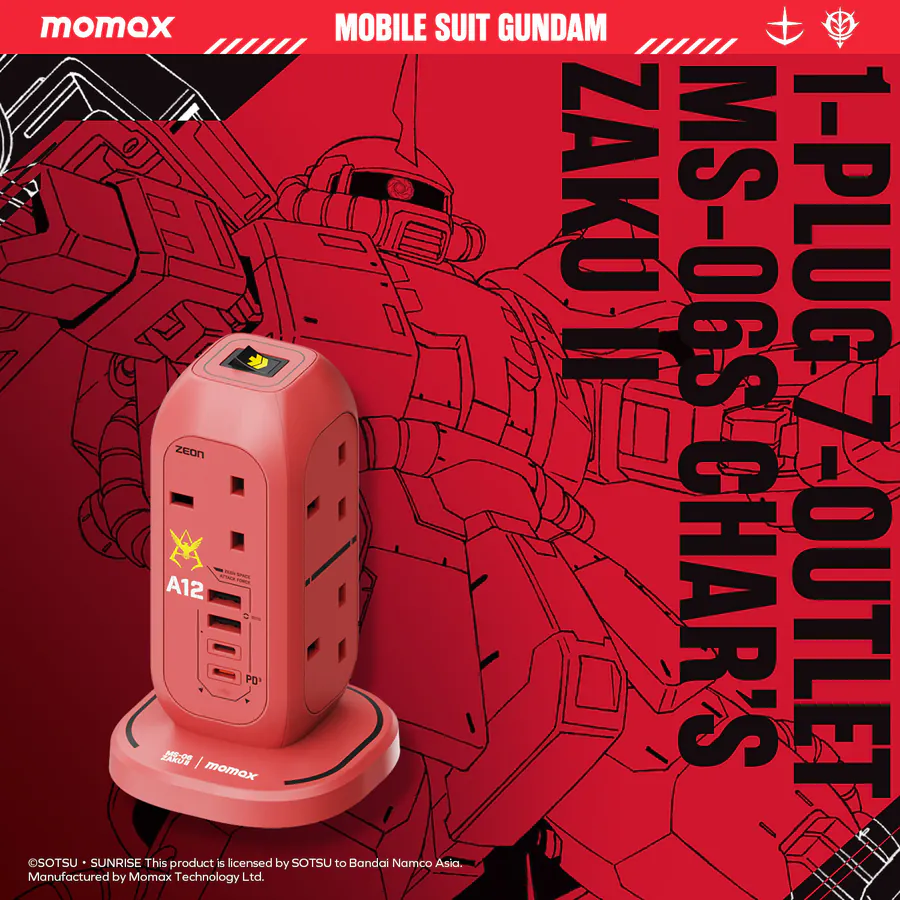 Momax MS-06S Zaku Red OnePlug 7-Outlet Power Strip With USB