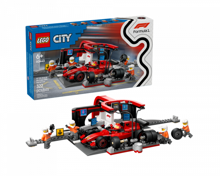LEGO City 60443 F1 Pit Stop Pit Crew Ferrari Car Building Set