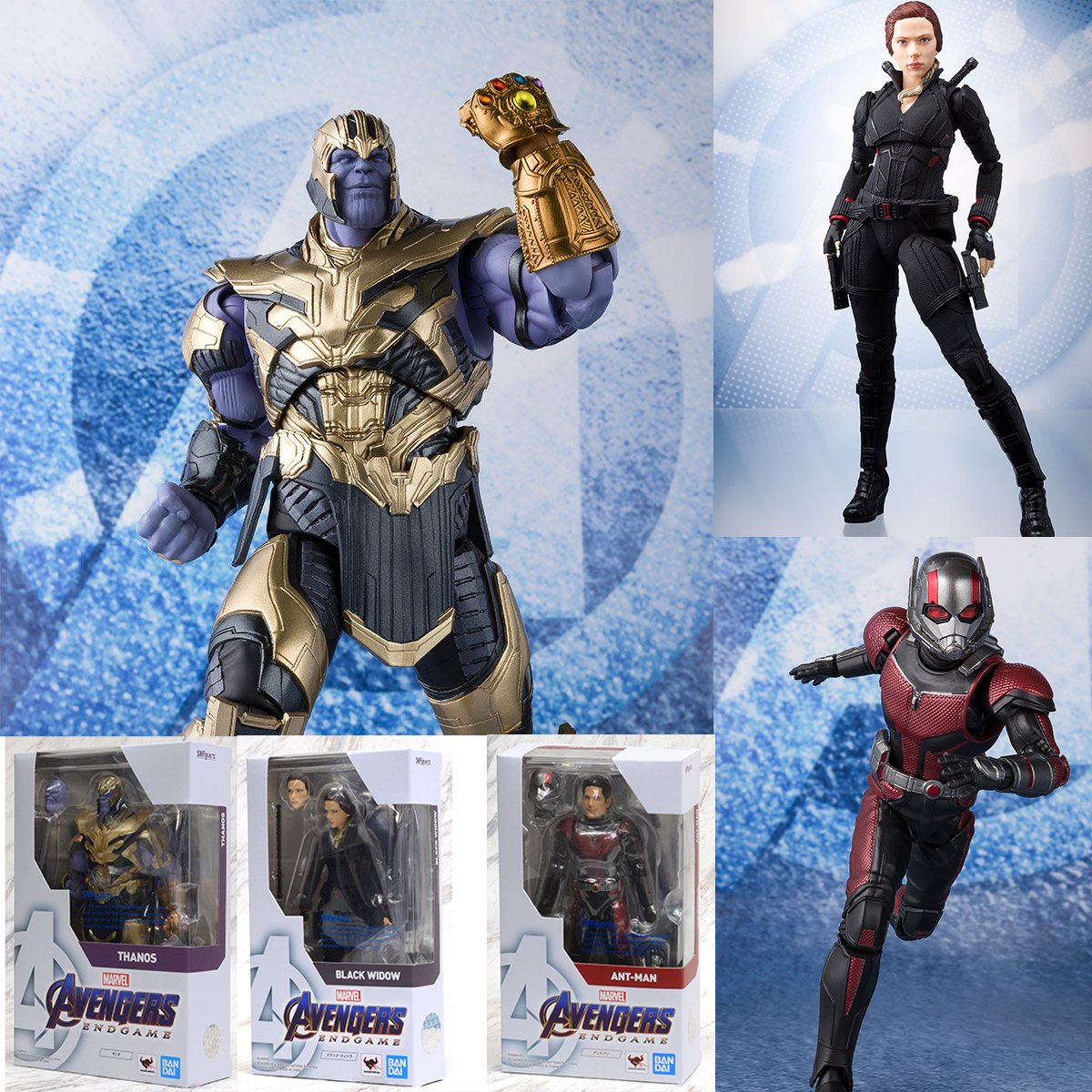 Bandai S.H.Figuarts Avengers Endgame Thanos Black Widow Ant-man Figure Set of 3