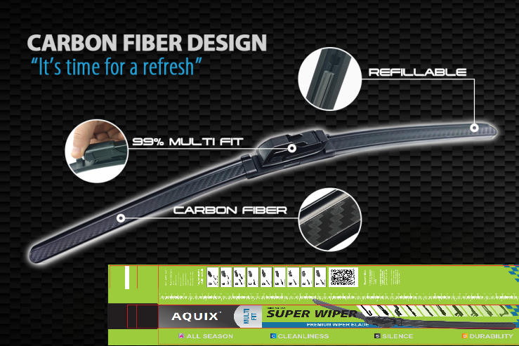 AQUIX 17" Multi-Fit Carbon Fiber Silicone Wiper Blade Super Quiet Durable 425mm