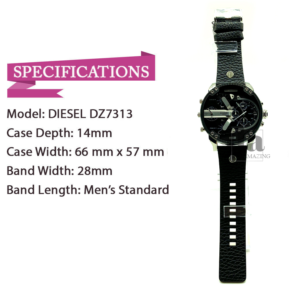 Diesel DZ7313 Black Leather Band Mr.Daddy Oversized