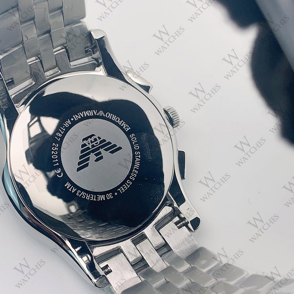 New Emporio Armani AR1787 Silver Stainless Steel Navy Blue