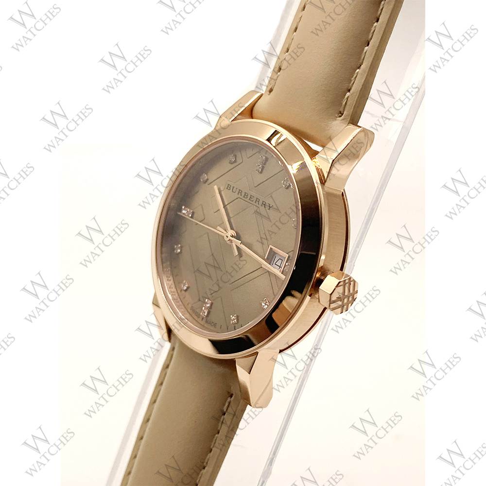 100% New Burberry BU9131 Rose Gold Dial Ion-plated Calfskin 