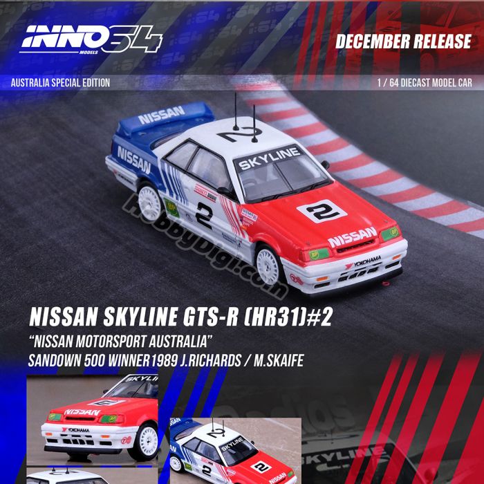 INNO64 1:64 Diecast Model Car - NISSAN SKYLINE GTS-R (HR31) #2 (NISSAN MOTORSPORT AUSTRALIA) Bathurst 1000 Toheys 1989 - J. Richards / M. Skafe