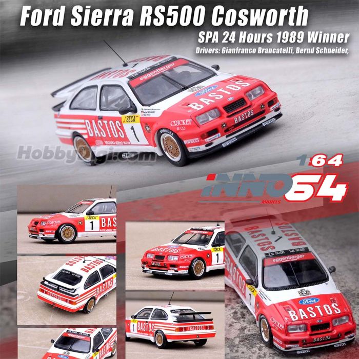 INNO64 1:64 Diecast Model Car - FORD SIERRA RS500 COSWORTH #1 BASTOS SPA 24 HOURS 1989 Winner