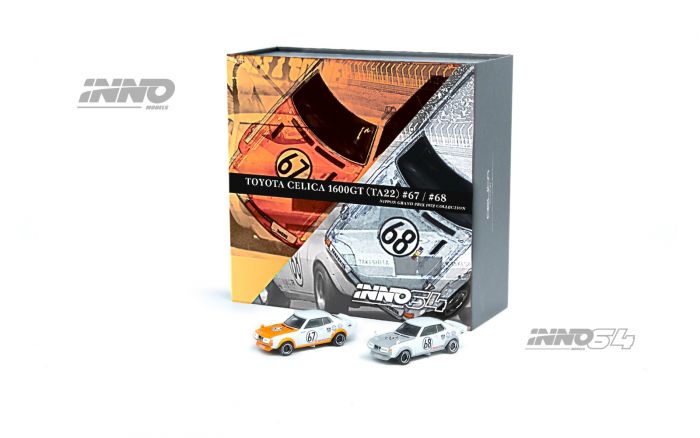 INNO64 1:64 Diecast Model Car - TOYOTA CELICA 1600GT (TA22) #67 & #68 Nippon Grand Prix 1972 Box Set Collection (2 Cars And Special Hard Box included)