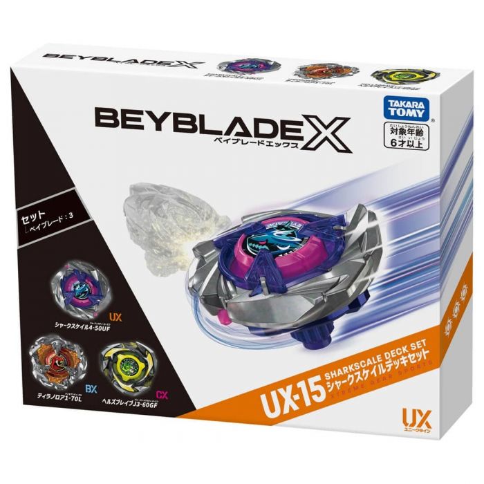 Takara Tomy Beyblade X UX-15 3 on 3 Deck Set (Shark Scale 4-50Uf, Tprannno Roar 1-70L, Hell Sbrave 3-60GF)