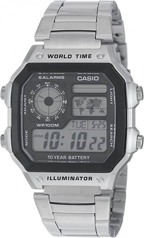 Casio AE-1200WHD-1A 10 Year Battery Life Digital Stainless Steel Quartz Watch