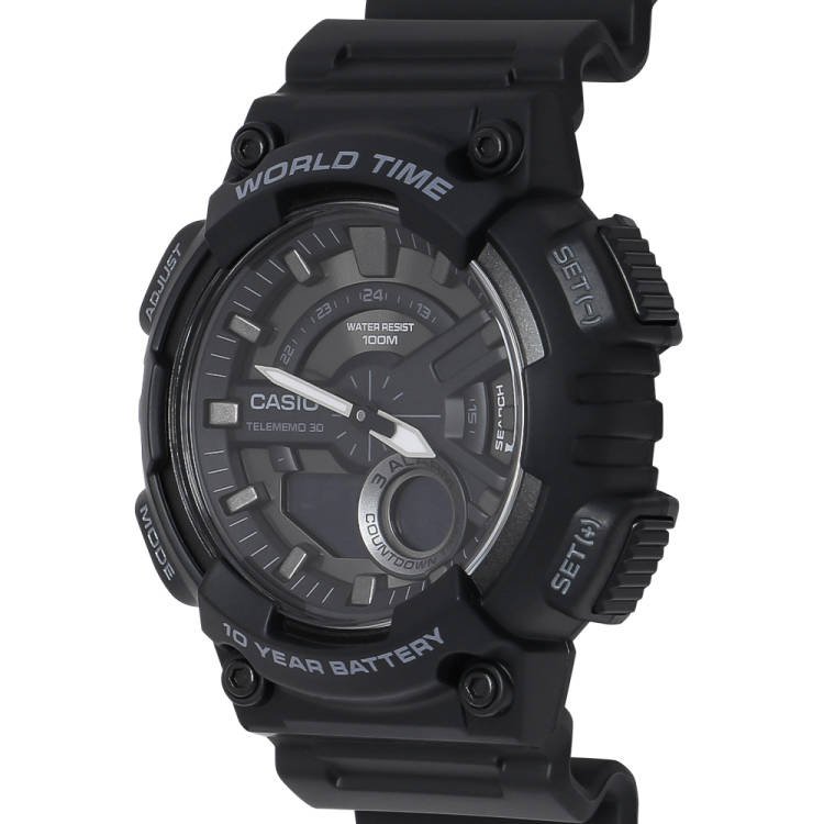 Casio AEQ-110W-1BV Mens Black 100M World Time Digital/ Analog Sports Watch New